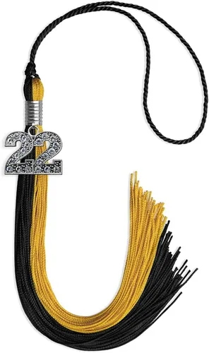 Vista 120 de Endea Graduation Borla de doble color con dije de plata brillante (negro/oro antiguo, 2025)