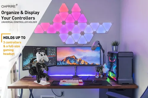 Vista 28 de OAPRIRE Headset and Controller Stand with Lights, 2 Tier Acrylic Game Controller Holder, Controller and Headset Stand for Desktop,Universal Design