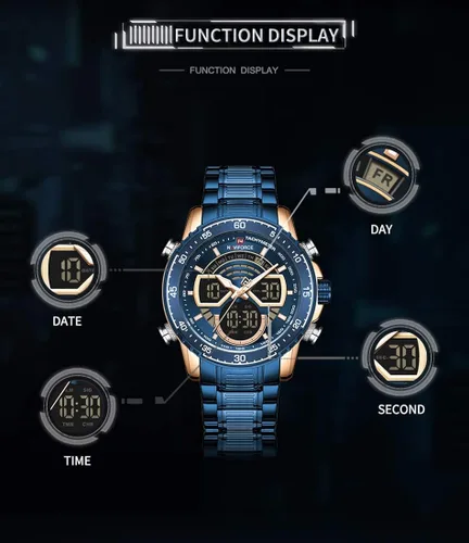 Vista 6 de NAVIFORCE Reloj para hombre cronógrafo impermeable deportivo analógico digital cuarzo relojes de negocios moda de acero inoxidable Militar