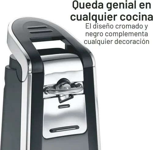 Vista 6 de Hamilton Beach Abrelatas eléctrico del tacto liso con la palanca de empuje Negro y cromado