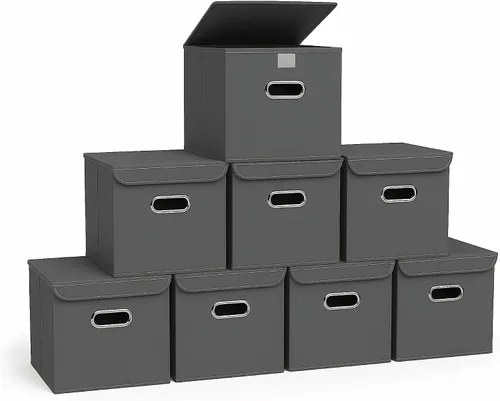Vista 14 de Organizadores de Armario Contenedores de Almacenamiento de Tela Con Tapas Organizador de Cubo de Almacenamiento Plegable Cesta Con Asas, Cajas