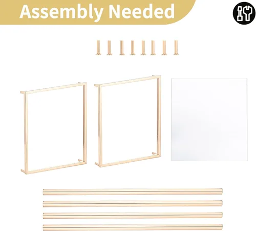 Vista 6 de NUPTIO Jarrón rectangular de metal dorado, 2 piezas de 15.75 pulgadas de alto, elegante centro de mesa floral para boda, casa nueva, día