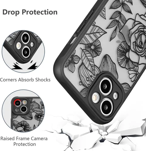 Vista 5 de XIZYO Funda para iPhone 14 Plus, diseño de rosa floral para mujeres y niñas, patrón estético, delgado, de poliuretano termoplástico, a prueba