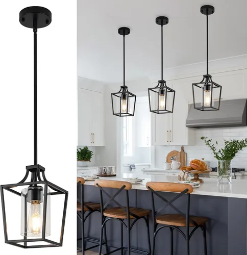 Vista 8 de foucasal Lámpara Colgante de Linterna Níquel Cepillado Accesorios de Lámpara Colgante de 3 Luces Accesorio de Luz de Linterna, 9.4" Iluminación