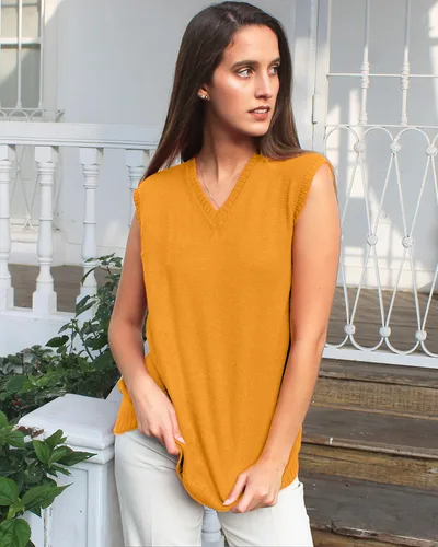 Vista 2 de TINKUY PERU - Chaleco de lana de alpaca con cuello en V para mujer, S-4XL