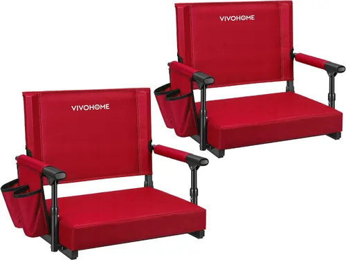 Vista 9 de VIVOHOME Stadium Seats with Back Support, Bleacher Chair for Sports Events Foldable, Easy To Carry, Adjustable Length Shoulder Strap, Two Cup