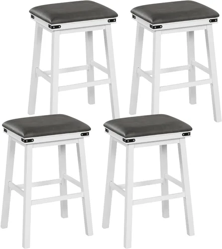 Vista 11 de Giantex Juego de 2 taburetes de bar de 24 pulgadas de altura de mostrador, taburetes de bar de madera sintética de granja con asiento acolchado