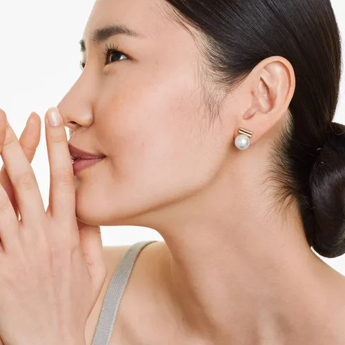 Vista 45 de Aretes colgantes de plata de ley 925 seleccionados a mano AAA+ de 7.5 a 0.315 in con perlas cultivadas de agua dulce blancas para mujer
