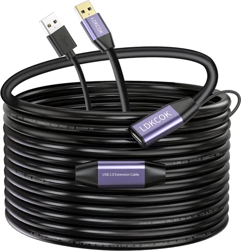 Vista 19 de Cable de extensión USB 2.0 tipo A macho a hembra repetidor activo de 50 pies, alta velocidad 480 Mbps Transparente negro