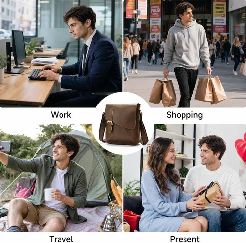 Vista 7 de NIUCUNZH Genuine Leather Men Messenger Bag Shoulder Crossbody Purse Work Coffee