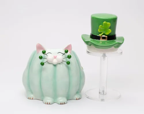 Vista 6 de Cosmos Gifts 21078 Tarro de cerámica del caramelo del gato bigote del día de San Patricio 6 1/2 "H