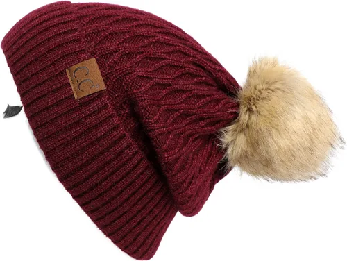 Vista 22 de Gorro unisex liso con pompón y ribete (HAT-43) de C.C Hatsandscarf Exclusives Marfil