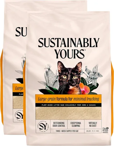 Vista 11 de Sustainably Yours Arena natural para gatos, fórmula de grano grande, seguimiento bajo, aglutinación excepcional y control de olores, prácticamente