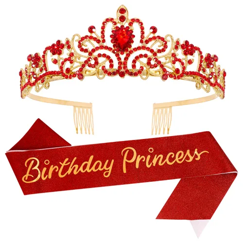 Vista 9 de VELSCRUN Tiaras de coronas de princesa de cumpleaños, banda de cumpleaños para niñas, decoraciones de feliz cumpleaños/accesorios para mujer Rosa