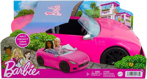 Vista 2 de Barbie Vehículo convertible de 2 plazas, coche rosa con ruedas giratorias y detalles realistas, regalo para niños de 3 a 7 años
