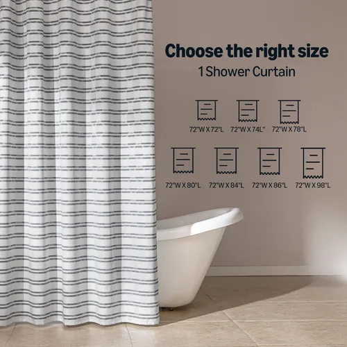 Vista 5 de Amazon Basics Cortina de ducha de tela jacquard geométrica para baño, ligera, impermeable y lavable, 72 pulgadas de ancho x 72 pulgadas de largo