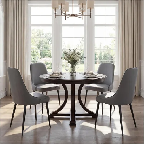 Vista 12 de Sillas de comedor de piel sintética, modernas y tapizadas, sillas de cocina, sillas auxiliares de cena con respaldo curvado y patas de metal
