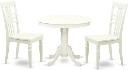 Vista 9 de East West Furniture El juego de habitación ANLG3-BCH-W de 3 piezas contiene una mesa de cocina redonda con pedestal y 2 sillas de comedor, 36 x 36