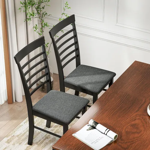 Vista 7 de HOMCOM Juego de 2 sillas de comedor de madera, sillas de cocina tapizadas de granja con marco de madera de goma para sala de estar, comedor, negro
