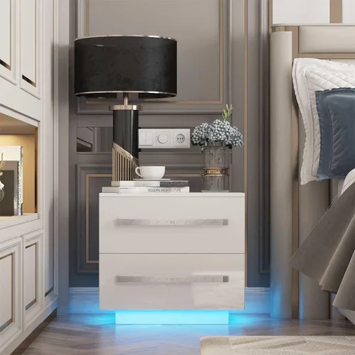 Vista 8 de Bedroom Nightstands Modern Luxury Nighstand Bedside Table LED Storage Cabinet Sofa Bed side Table High Gloss Coffee Table Home Furniture Night Stand