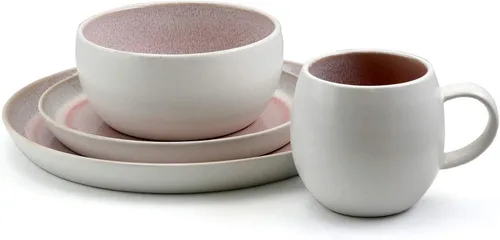 Vista 4 de Elama Mocha Mauve - Vajilla de cerámica de 16 piezas, color morado Púrpura y Blanco