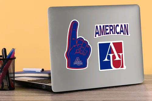 Vista 3 de American University Paquete Variado de 10 Calcomanías Grandes de Vinilo de Lujo - Laptop, Botella de Agua, Scrapbooking, Tableta, Monopatín