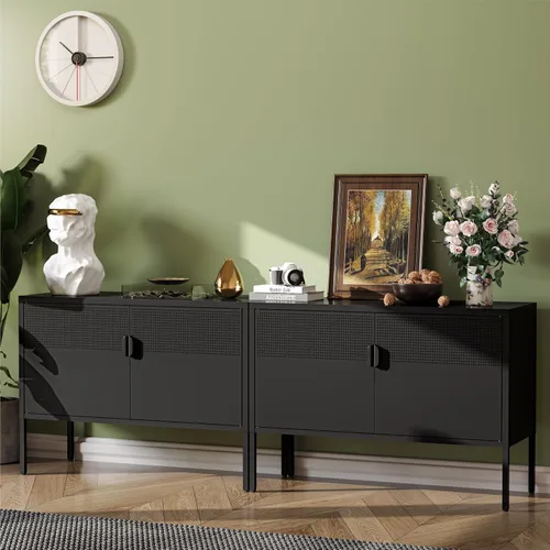 Vista 3 de COFaR Soporte de TV para televisores de hasta 75 pulgadas, consola multimedia de 40 pulgadas de largo con puertas de ventilación, centro de Negro