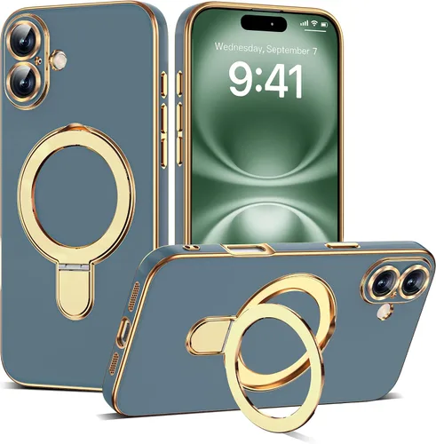Vista 46 de Funda compatible con iPhone 12 con soporte de anillo magnético invisible [compatible con Mag-Safe] [Protector completo de lente de cámara] Funda