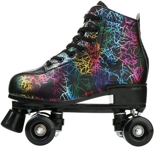Vista 7 de Patines de ruedas para mujeres y hombres, zapatos altos de piel de vacuno, patines clásicos de doble fila, patines de cuatro ruedas para hombres