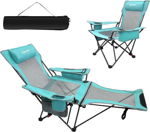 Vista 17 de Paquete de 2 sillas reclinables de camping de 4 posiciones con reposapiés, cómoda para adultos, silla de playa plegable de malla de 265 libras