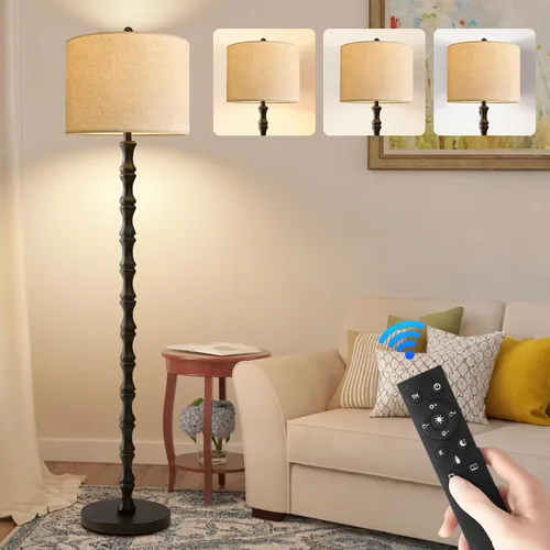 Vista 15 de Lámparas de pie doradas para sala de estar, dormitorio, lámpara de pie de cristal con control remoto y pantalla rosa, lámpara de pie regulable