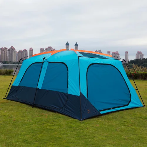 Vista 11 de KTT Extra Large Tent 12-14 Person,Family Cabin Tents,2 Rooms,Straight Wall,2 Doors 4 Windows with Mesh,Waterproof,Double Layer,Big Tent for Azul