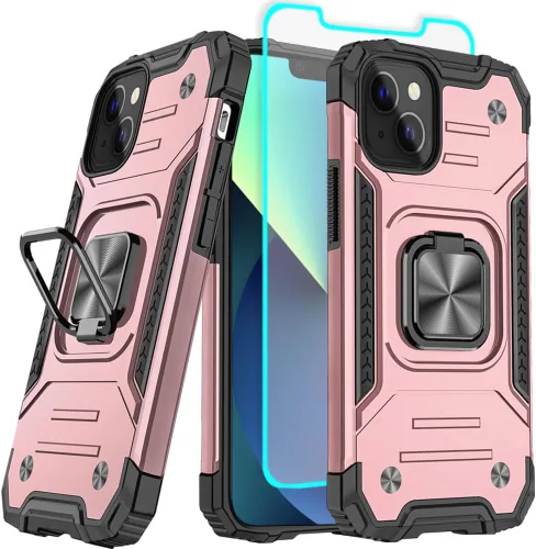 Vista 10 de Funda para iPhone 13 con protector de pantalla HD, soporte giratorio de grado militar de 360° (resistente) a prueba de golpes para iPhone 13/14