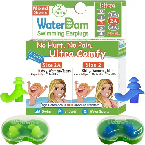 Vista 21 de WaterDam - Tapones de natación para los oídos, grandes, impermeables, ultra cómodos, para evitar el oído de nadador (talla 0: bebé 0-1 año (naranja))