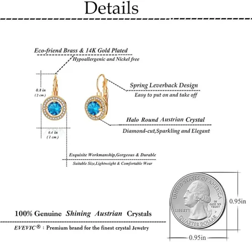 Vista 4 de Aretes redondos con halo de cristal austriaco para mujer, chapados en oro rosa de 14 quilates, joyería hipoalergénica, Metal Cristal, cristal