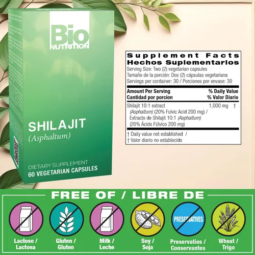 Vista 2 de Bio Nutrition Shilajit (Asphaltum), 60 cápsulas vegetarianas (500 mg por cápsula)