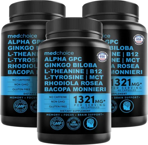 Vista 9 de Suplemento cerebral nootrópico 12 en 1 anhidro: Ginkgo Biloba para apoyo cerebral, memoria y enfoque - B12, Alpha GPC, L Teanina y suplementos