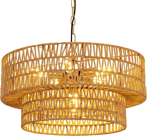 Vista 14 de Luces Colgantes de Cúpula de 15.75 Pulgadas, Luz de Metal Negro Dorado para Comedor, Accesorios de Iluminación de Candelabro Colgante Grande Moderno
