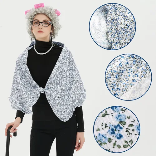 Vista 3 de Old Lady Costume for Women Kids,8Pcs Grandma Cosplay Set for 100th Day of School Granny Costumes Halloween Accessories