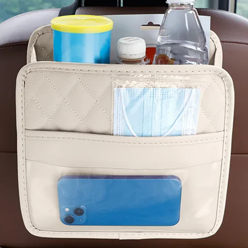Vista 6 de Mandark Organizador de respaldo de asiento de automóvil, cuero PU, bolsillo de almacenamiento colgante para asiento trasero del vehículo, accesorios