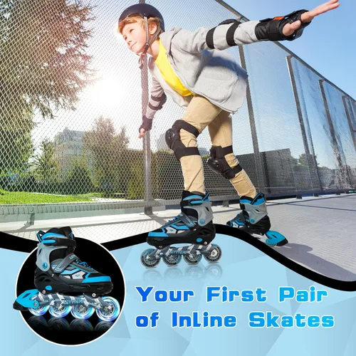Vista 7 de Patines en línea ajustables para niños y adultos, patines al aire libre para principiantes con todas las ruedas iluminadas para niñas, niños