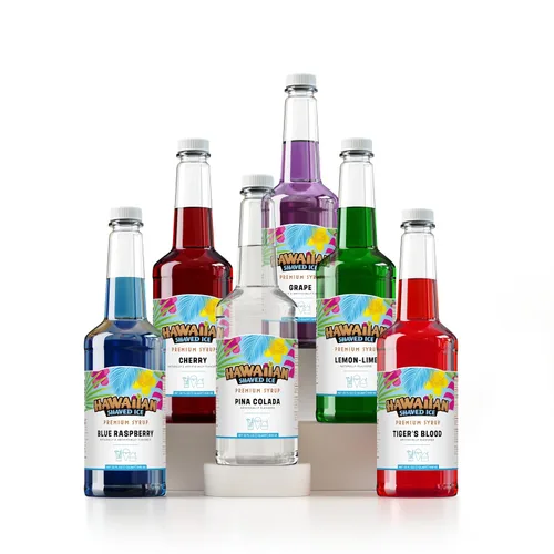 Vista 10 de Variedad de jarabe para raspadilla hawaiana, 6 sabores populares de 16 oz: cereza, uva, frambuesa azul, sangre de tigre, limón-lima, piña colada