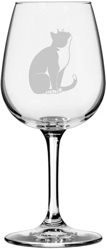 Vista 154 de Copa de vino de 12.75 onzas con temática de gato abisinio grabada para todo uso