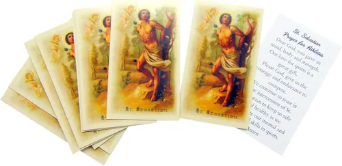 Vista 3 de Westmon Works St Sebastian Holy Card Wallet - Paquete a granel con oración de San Sebastián para atletas, mujeres u hombres, juego de 10