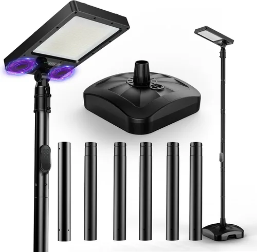Vista 10 de Luces solares de calle para exteriores de 102 pulgadas con poste y control remoto, portátil, IP65, impermeable, luz solar de poste de inundación
