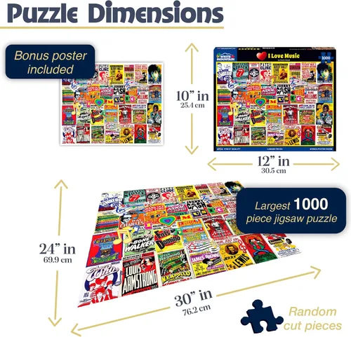 Vista 2 de White Mountain Puzzles I Love Music - Rompecabezas de 1000 piezas