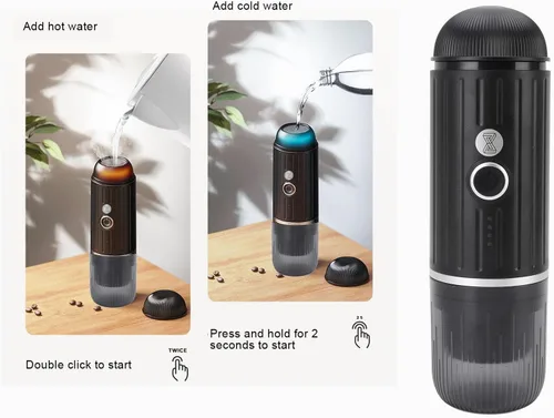 Vista 8 de Cafetera eléctrica portátil Cafetera de viaje automática para camping, coche, cafetera, calefacción inalámbrica, compatible con cápsulas de café