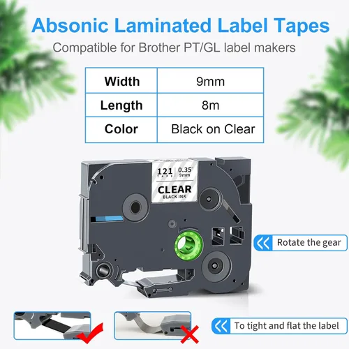 Vista 2 de Absonic Paquete de 4 cintas de etiquetas transparentes de 0.354 in 0.35 pulgadas compatibles con Brother Tze-121 Tze121 TZ-121 P Touch Tze Tz Cinta
