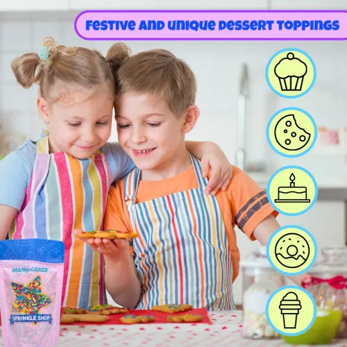 Vista 7 de Gránulos de dinosaurio 8 onzas Gránulos para pasteles de chocolate, sabor dulce Jimmies Manvscakes sin nueces (multicolor)