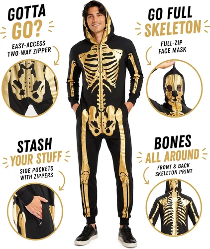 Vista 3 de Tipsy Elves Vestido ajustado de manga larga con esqueleto de Halloween para mujer Dorado